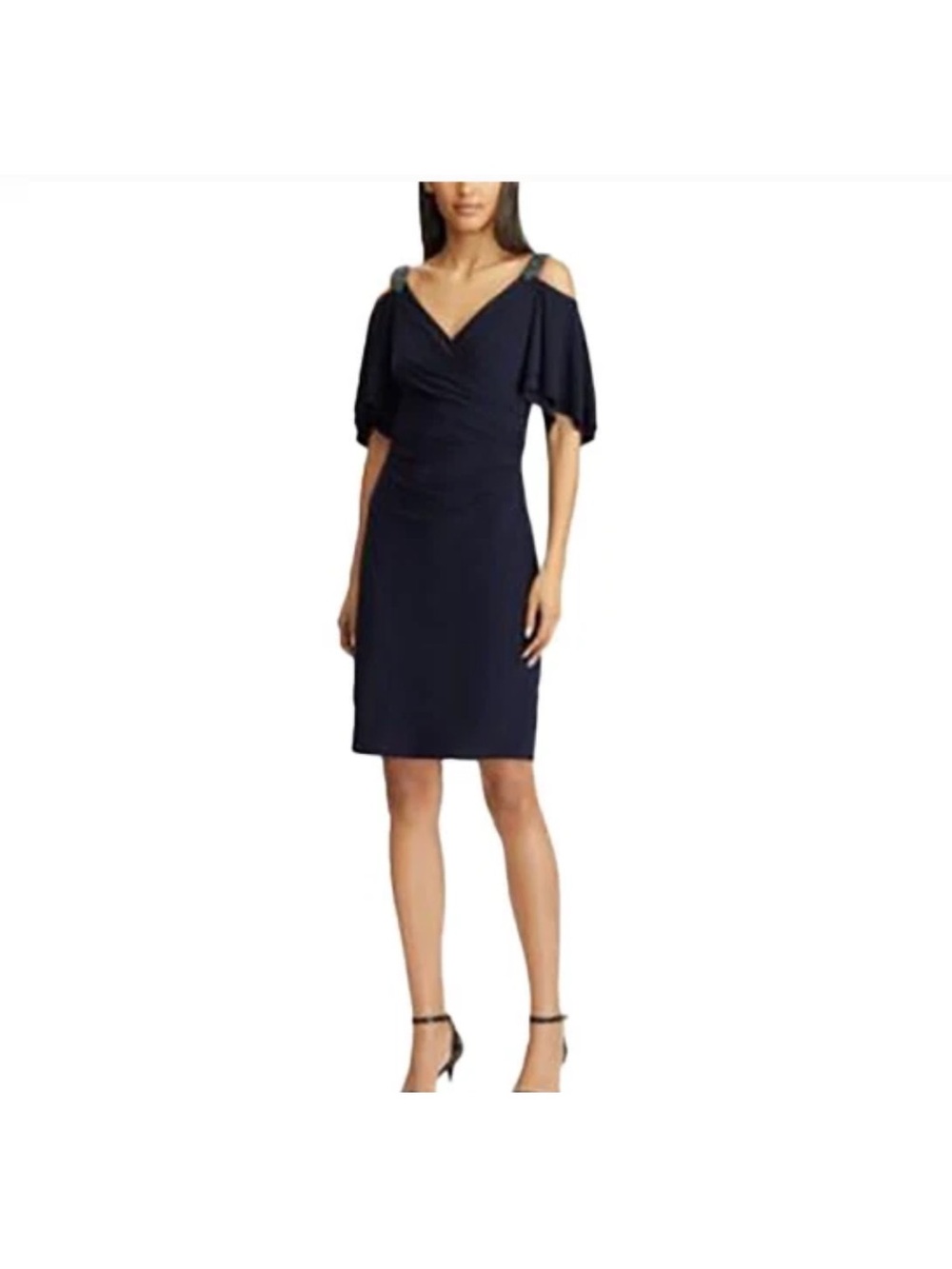 Lauren Ralph Lauren Blue Side Ruched Knit Cocktail Dress - size 18 Plus